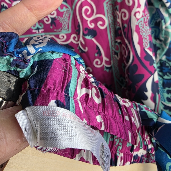 Anthropologie Two-Tone Paisley Satin Pajama Set in Teal & Magenta - Picture 11 of 11